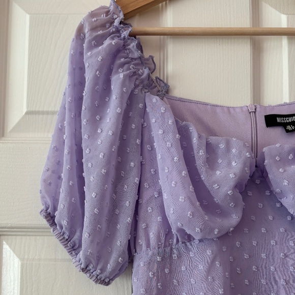 Missguided Dobby Spot Milkmaid Mini Dress - Lilac / Lavender Size 0 - Picture 5 of 10